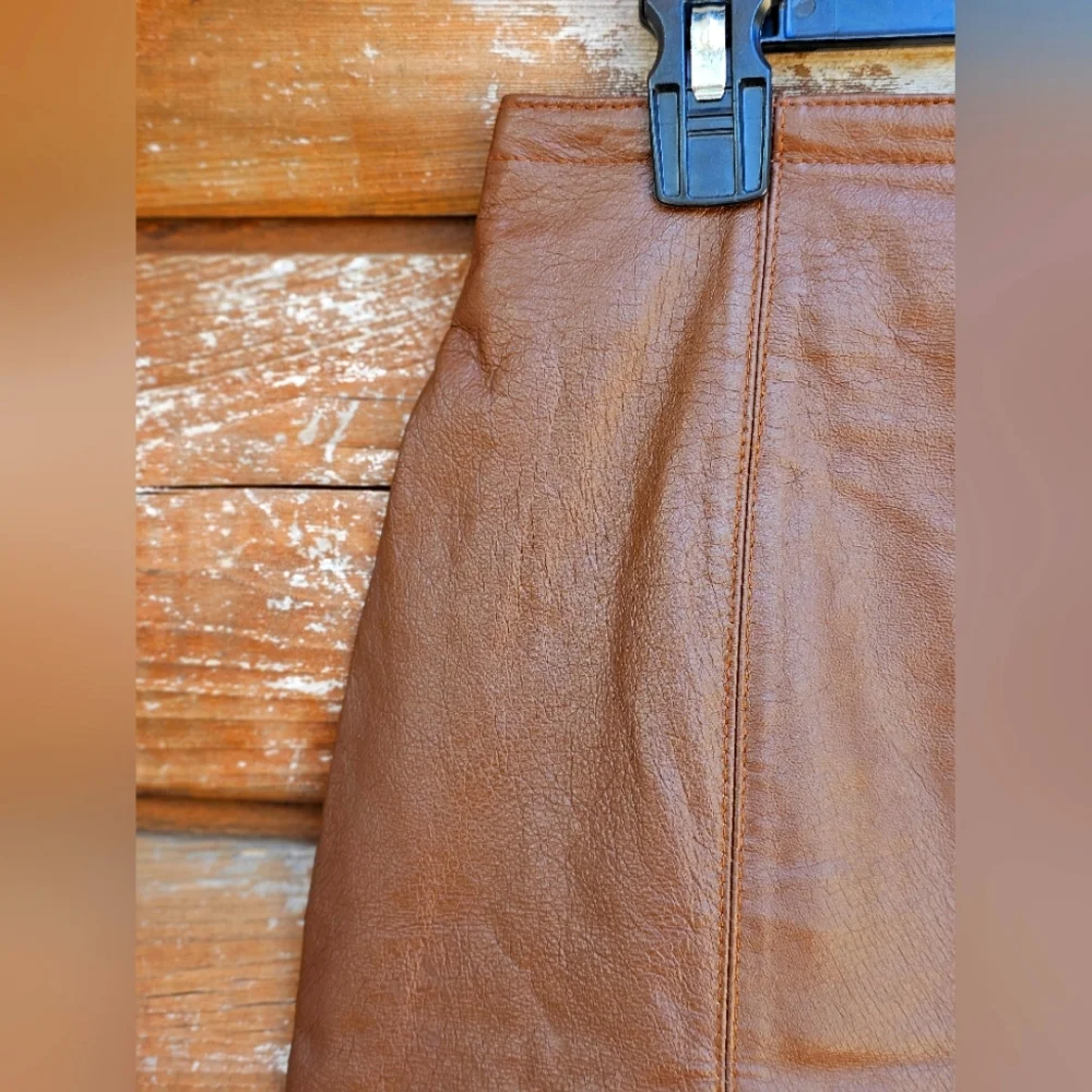 Vintage Savannah Western Fall Genuine Leather Brown Midi Skirt Zip Up Back - Picture 7 of 9